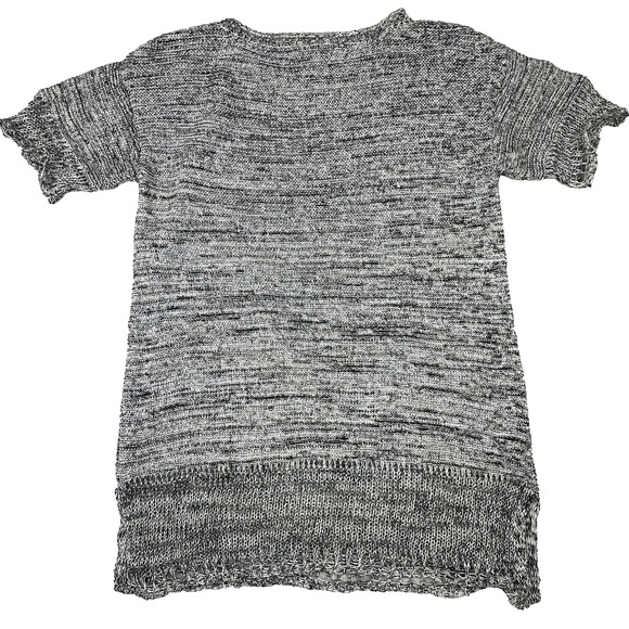 J. Jill 100% LINEN open‎ knit Dolman sweater short sleeve black white cute trim - Picture 2 of 14